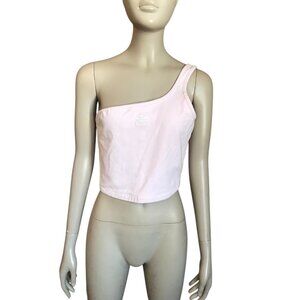 Adidas Light Pink and White One Shoulder Crop Top
